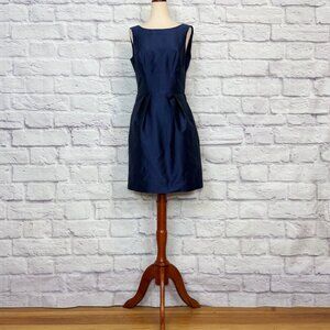 Alfred Sung Navy Blue Satin Back Bow Sheath Dress